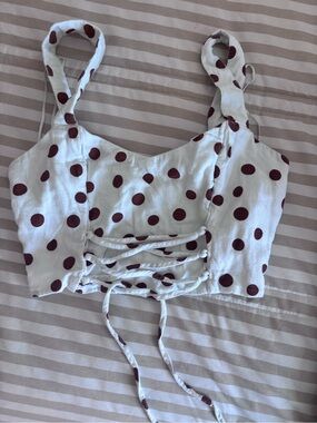 Ambercrombie Polka Dot Lace-Up Crop Top - Burgundy Dots